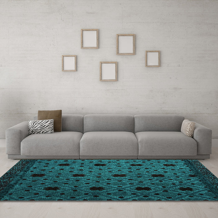 Machine Washable Abstract Turquoise Modern Area Rugs in a Living Room,, wshabs4485turq