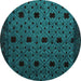 Round Machine Washable Abstract Turquoise Modern Area Rugs, wshabs4485turq