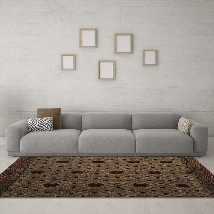 Machine Washable Abstract Brown Modern Rug in a Living Room,, wshabs4485brn