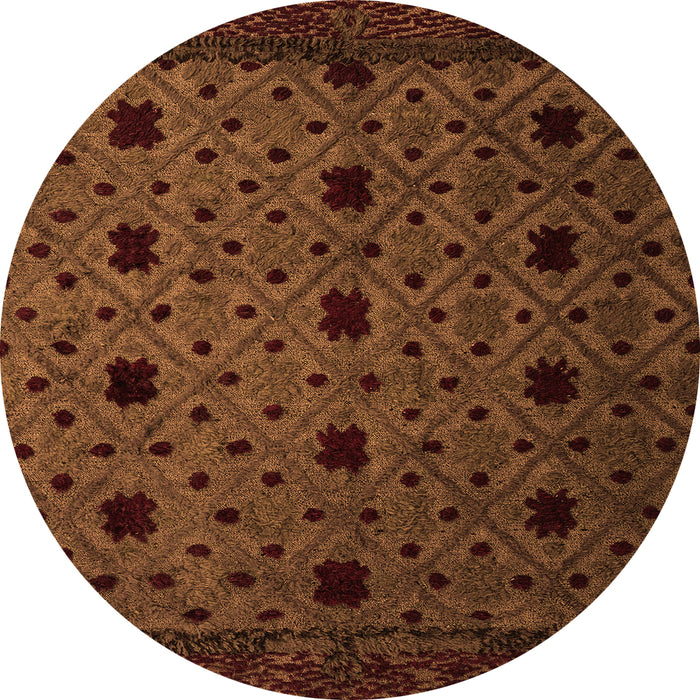 Round Machine Washable Abstract Orange Modern Area Rugs, wshabs4485org