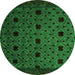 Round Machine Washable Abstract Green Modern Area Rugs, wshabs4485grn