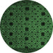 Round Machine Washable Abstract Emerald Green Modern Area Rugs, wshabs4485emgrn