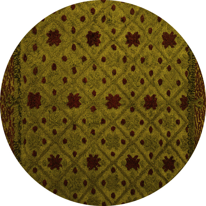 Round Abstract Yellow Modern Rug, abs4485yw