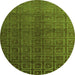 Round Machine Washable Abstract Green Modern Area Rugs, wshabs4486grn