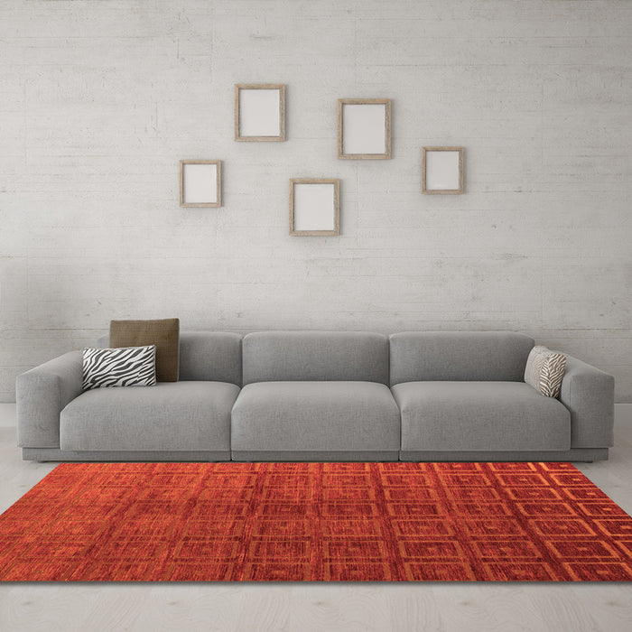 Machine Washable Abstract Orange Modern Area Rugs in a Living Room, wshabs4486org