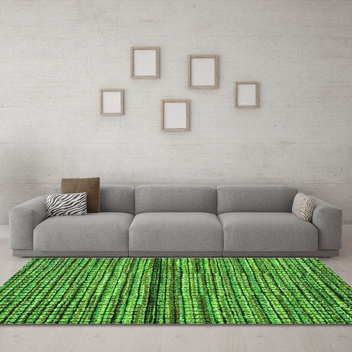 Machine Washable Abstract Green Modern Area Rugs in a Living Room,, wshabs4487grn