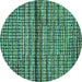 Round Machine Washable Abstract Turquoise Modern Area Rugs, wshabs4487turq