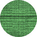 Round Machine Washable Abstract Emerald Green Modern Area Rugs, wshabs4487emgrn