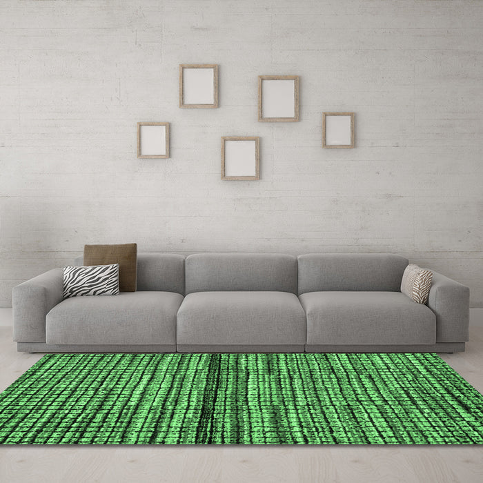 Machine Washable Abstract Emerald Green Modern Area Rugs in a Living Room,, wshabs4487emgrn