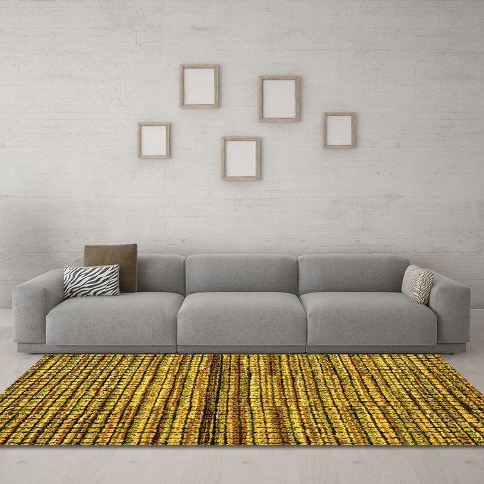 Machine Washable Abstract Yellow Modern Rug in a Living Room, wshabs4487yw