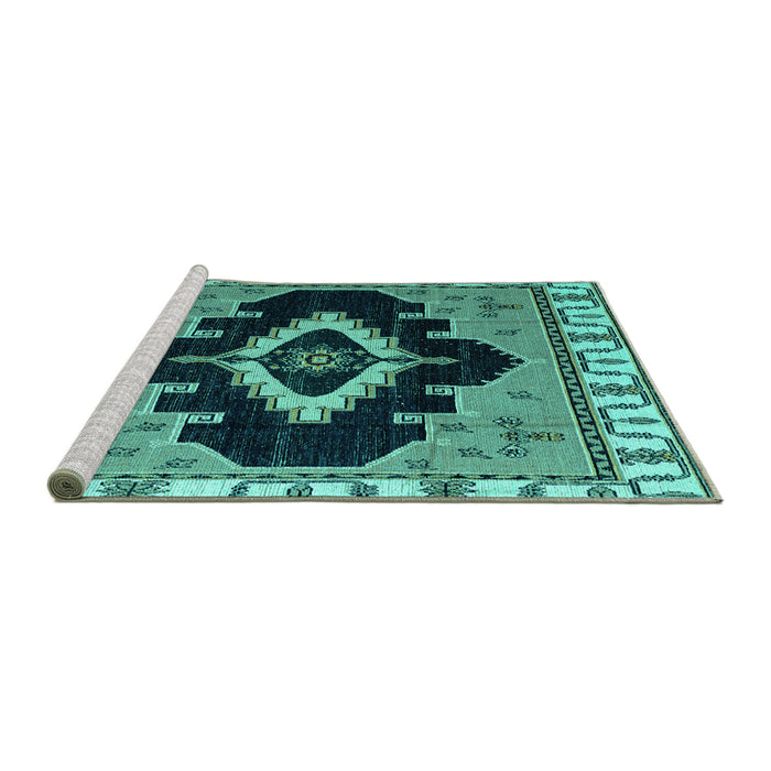 Sideview of Machine Washable Abstract Turquoise Modern Area Rugs, wshabs4488turq