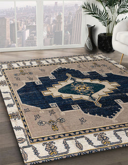 Abstract Light French Beige Brown Modern Rug in Family Room, abs4488