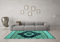 Machine Washable Abstract Turquoise Modern Rug, wshabs4488turq