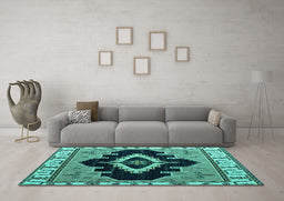 Machine Washable Abstract Turquoise Modern Area Rugs in a Living Room,, wshabs4488turq