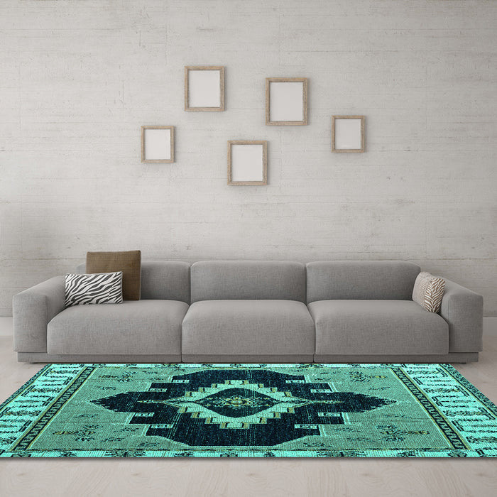 Machine Washable Abstract Turquoise Modern Area Rugs in a Living Room,, wshabs4488turq