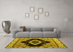 Machine Washable Abstract Yellow Modern Rug in a Living Room, wshabs4488yw