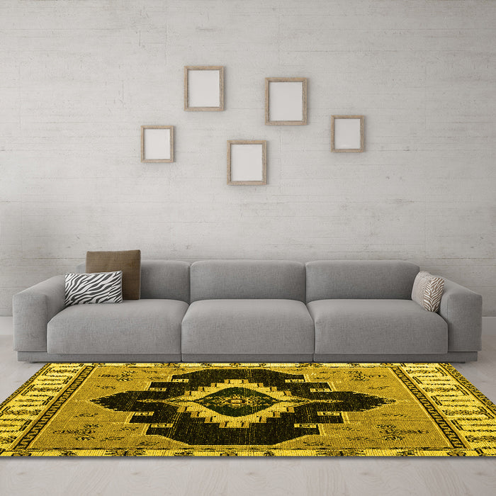 Machine Washable Abstract Yellow Modern Rug in a Living Room, wshabs4488yw