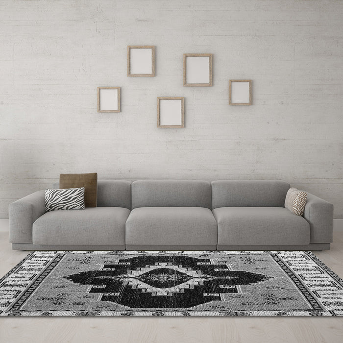 Machine Washable Abstract Gray Modern Rug in a Living Room,, wshabs4488gry
