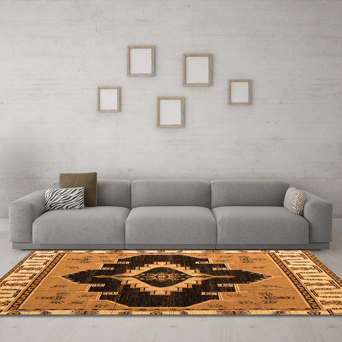 Machine Washable Abstract Orange Modern Area Rugs in a Living Room, wshabs4488org