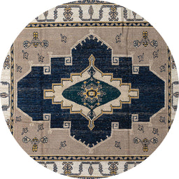 Round Machine Washable Abstract Light French Beige Brown Rug, wshabs4488