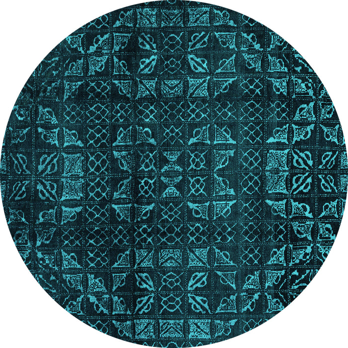 Round Machine Washable Abstract Turquoise Modern Area Rugs, wshabs4489turq