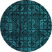 Round Machine Washable Abstract Turquoise Modern Area Rugs, wshabs4489turq