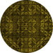 Round Machine Washable Abstract Yellow Modern Rug, wshabs4489yw