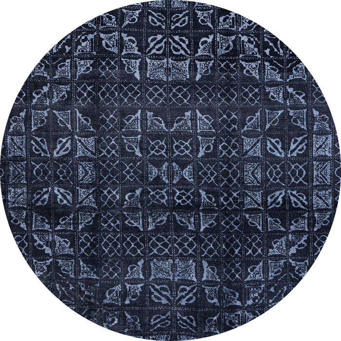 Round Machine Washable Abstract Night Blue Rug, wshabs4489
