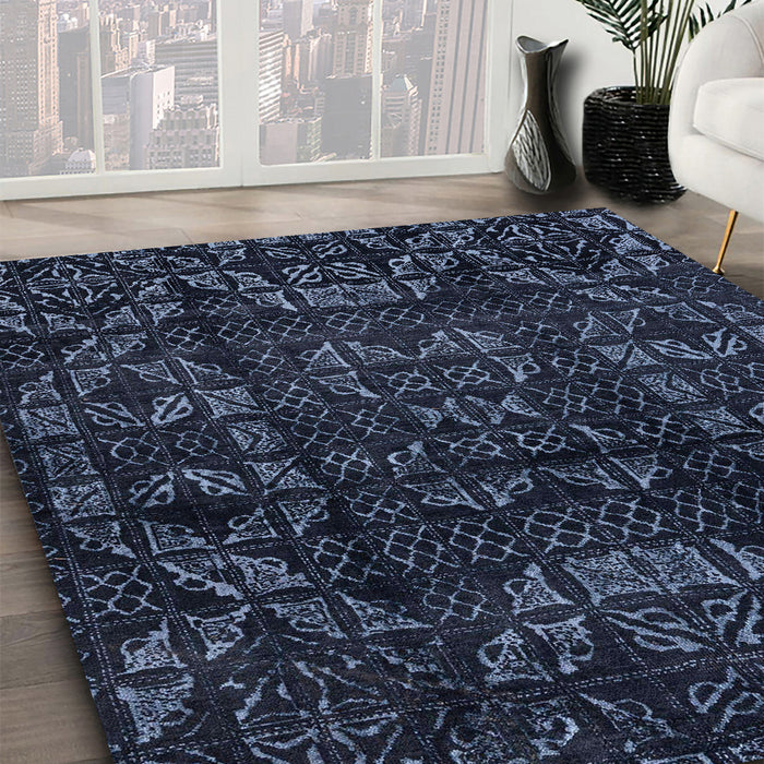 Abstract Blue Modern Rug in Family Room, abs4489