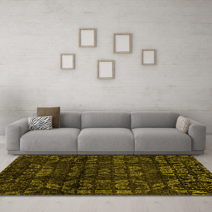 Machine Washable Abstract Yellow Modern Rug in a Living Room, wshabs4489yw