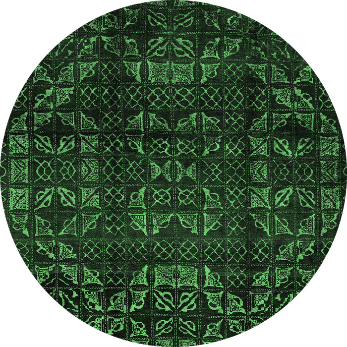 Round Machine Washable Abstract Emerald Green Modern Area Rugs, wshabs4489emgrn