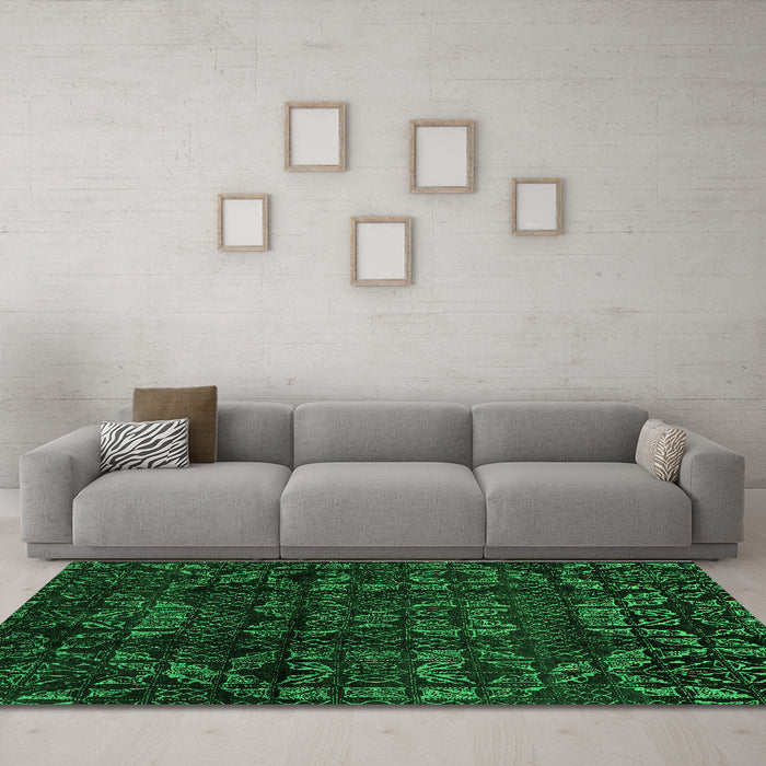 Machine Washable Abstract Green Modern Area Rugs in a Living Room,, wshabs4489grn