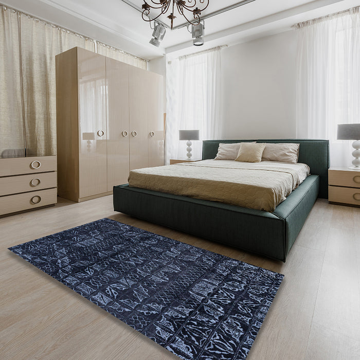 Machine Washable Abstract Night Blue Rug in a Bedroom, wshabs4489