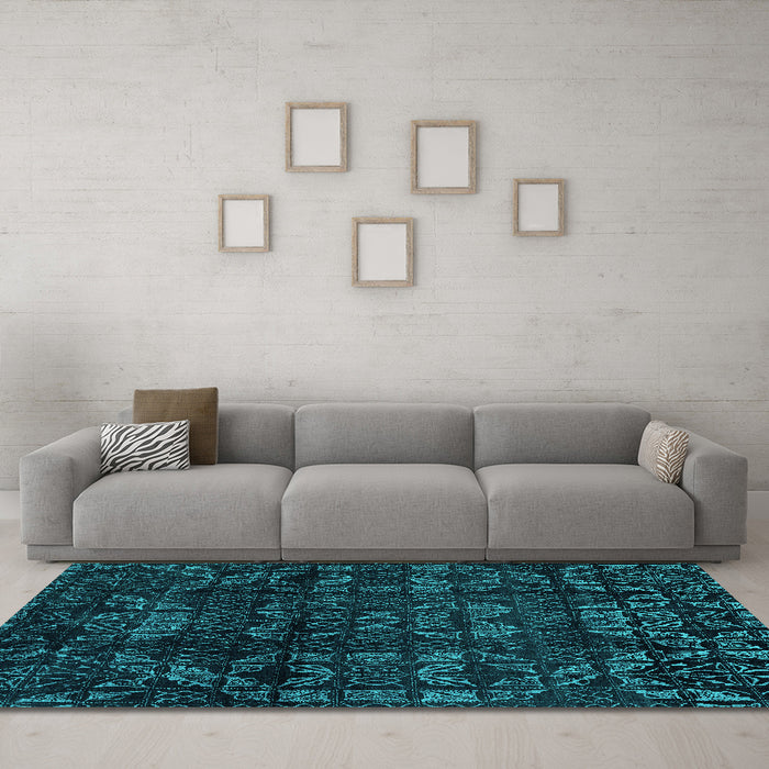 Machine Washable Abstract Turquoise Modern Area Rugs in a Living Room,, wshabs4489turq