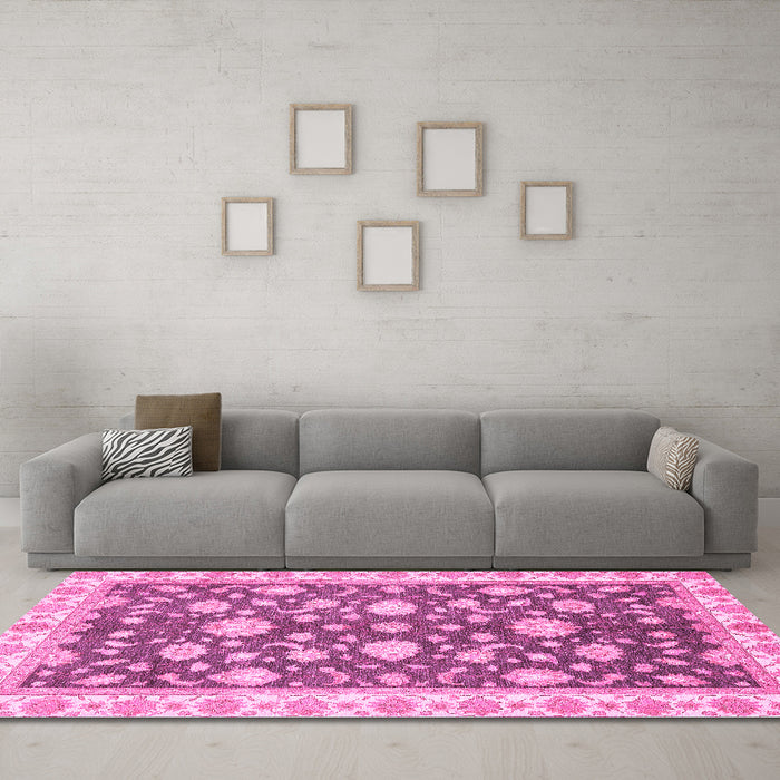 Machine Washable Oriental Pink Traditional Rug in a Living Room, wshabs448pnk