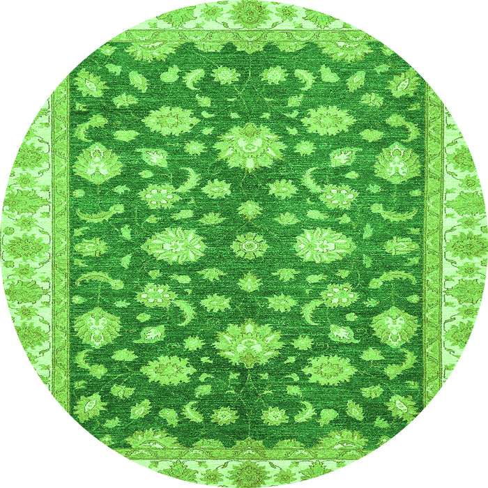 Round Machine Washable Oriental Green Traditional Area Rugs, wshabs448grn