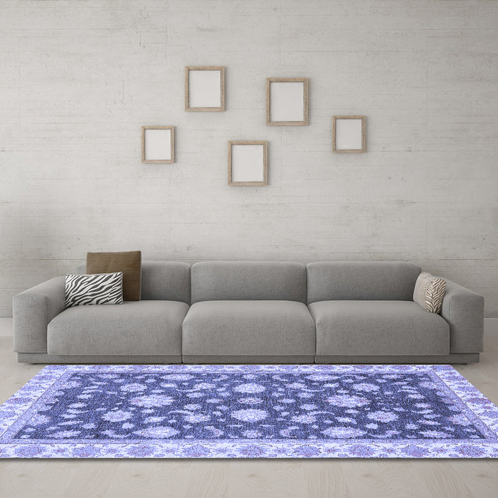 Machine Washable Oriental Blue Traditional Rug in a Living Room, wshabs448blu