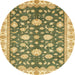 Round Abstract Chrome Gold Yellow Oriental Rug, abs448