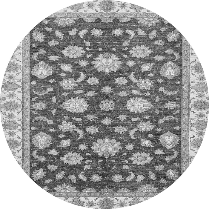 Round Machine Washable Oriental Gray Traditional Rug, wshabs448gry