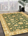 Abstract Chrome Gold Yellow Oriental Rug in Family Room, abs448