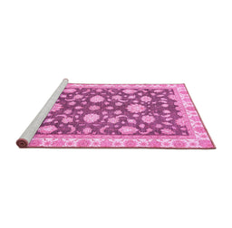 Sideview of Machine Washable Oriental Pink Traditional Rug, wshabs448pnk
