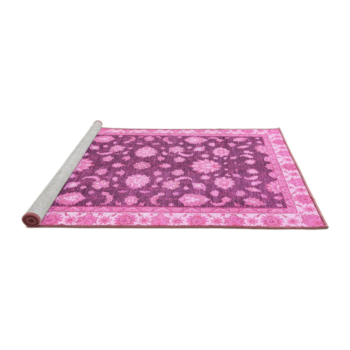 Sideview of Machine Washable Oriental Pink Traditional Rug, wshabs448pnk