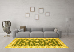 Machine Washable Oriental Yellow Traditional Rug in a Living Room, wshabs448yw