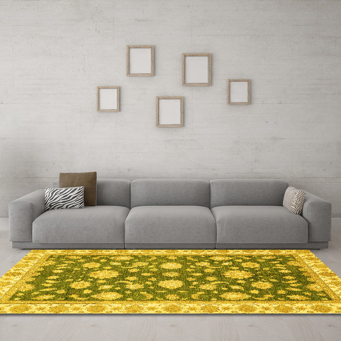 Machine Washable Oriental Yellow Traditional Rug in a Living Room, wshabs448yw