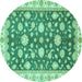 Round Oriental Turquoise Traditional Rug, abs448turq