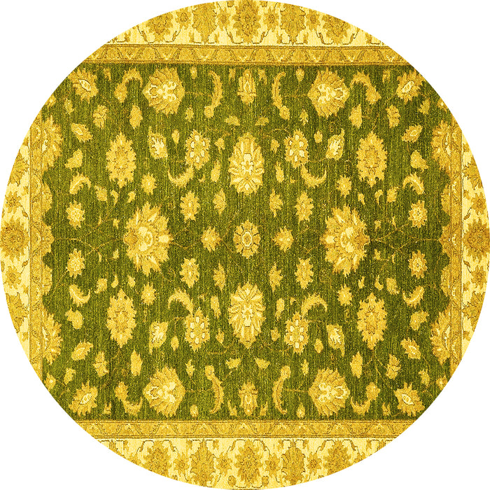 Round Machine Washable Oriental Yellow Traditional Rug, wshabs448yw