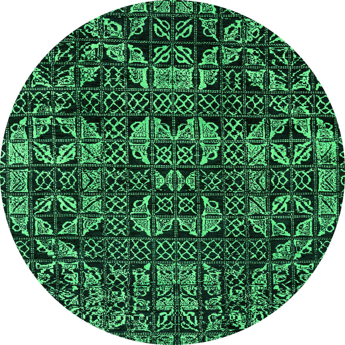 Round Machine Washable Abstract Green Modern Area Rugs, wshabs4490grn