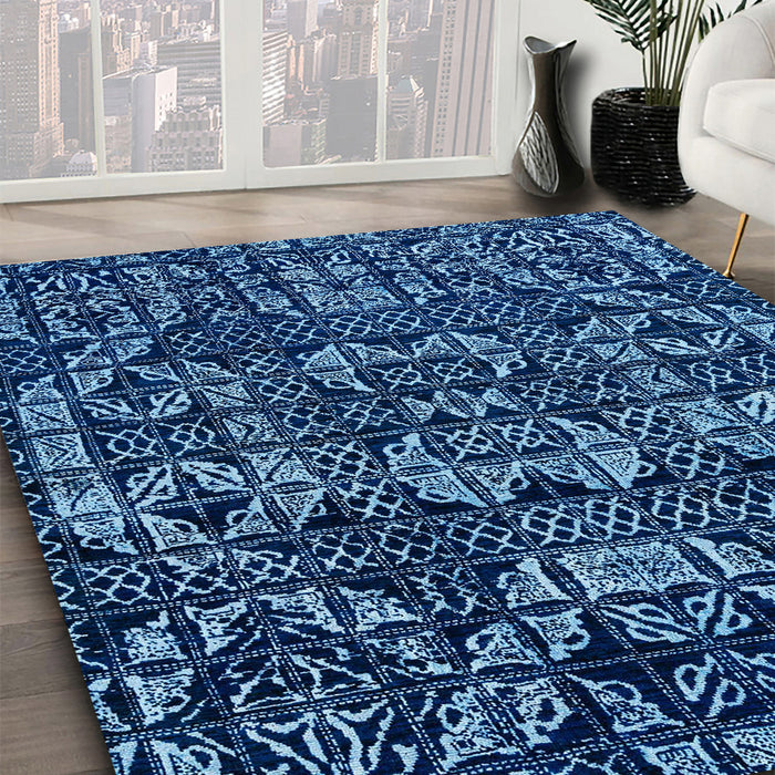 Abstract Blue Modern Rug in Family Room, abs4490