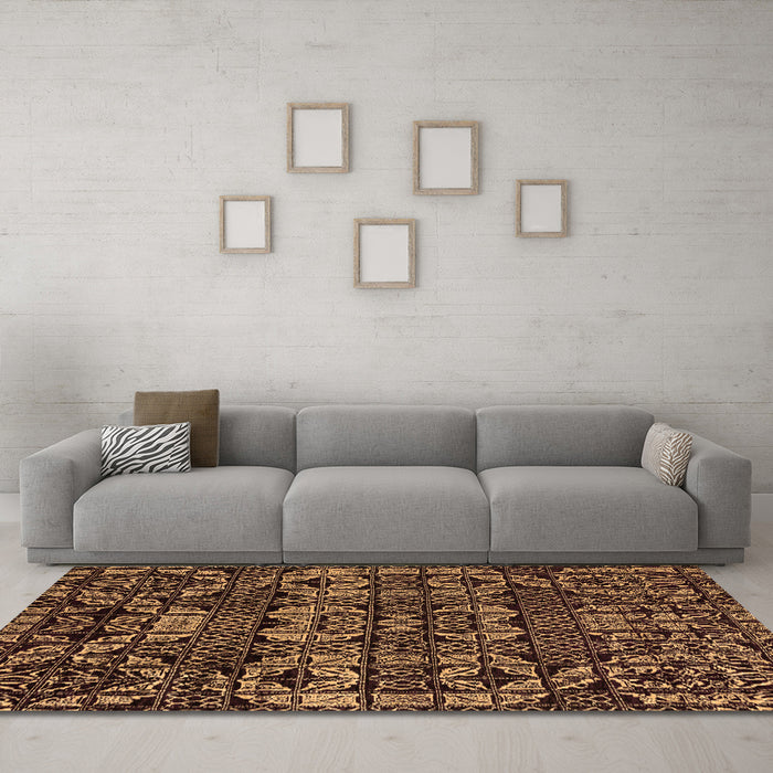 Machine Washable Abstract Orange Modern Area Rugs in a Living Room, wshabs4490org