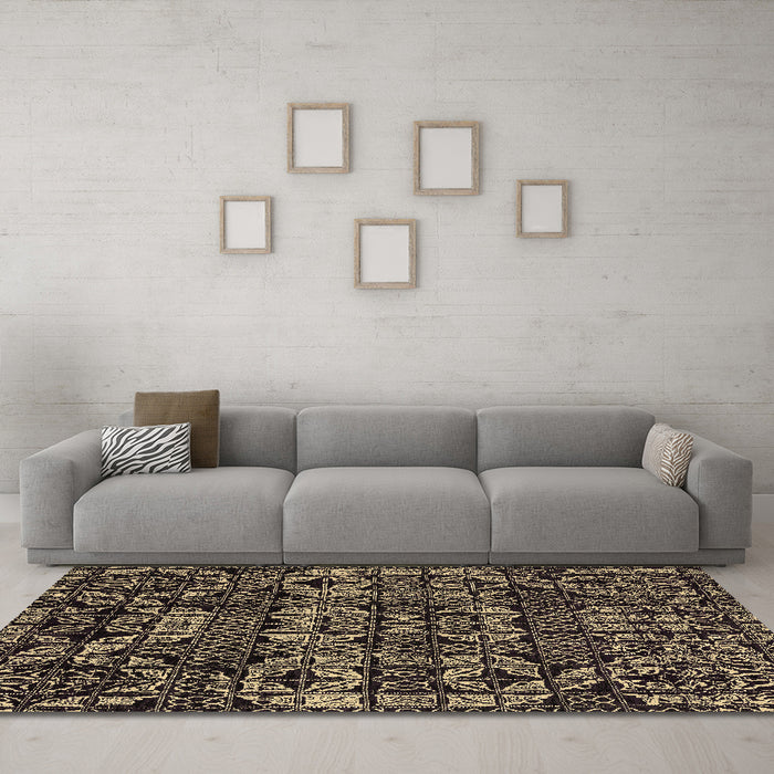 Machine Washable Abstract Brown Modern Rug in a Living Room,, wshabs4490brn